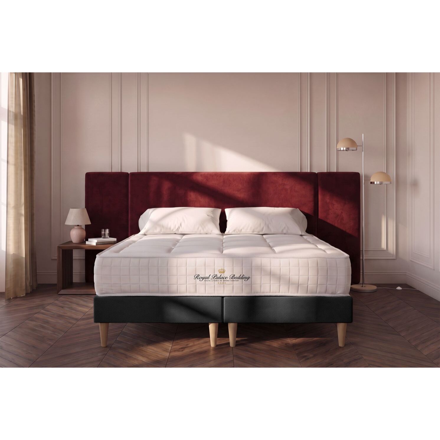 Ensemble - Matelas Mémoire de forme 24cm d'épaisseur - 3 zones de confort - Confort ferme - Sommier tapissier monobloc - 2 places