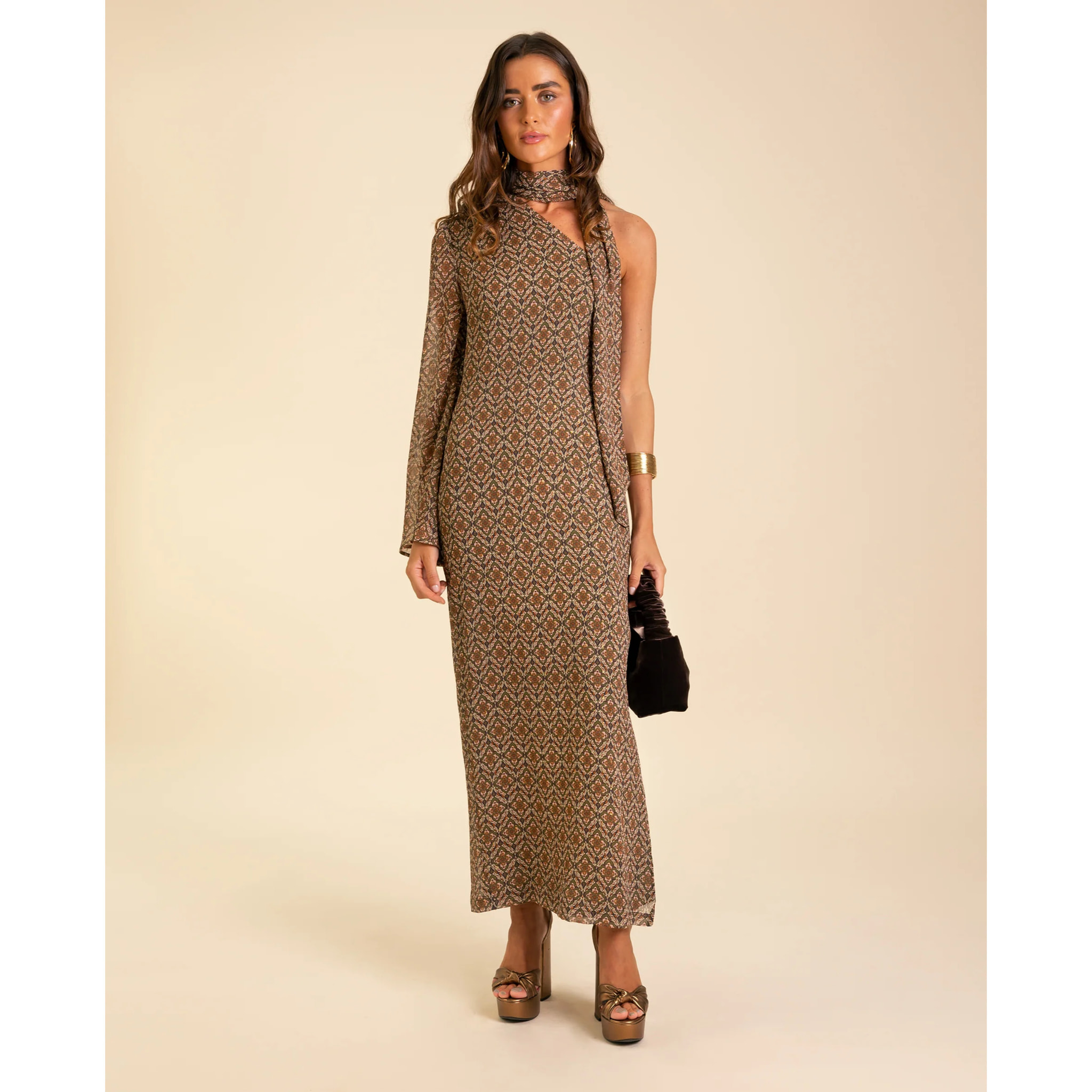Vestido midi asimétrico con lazada