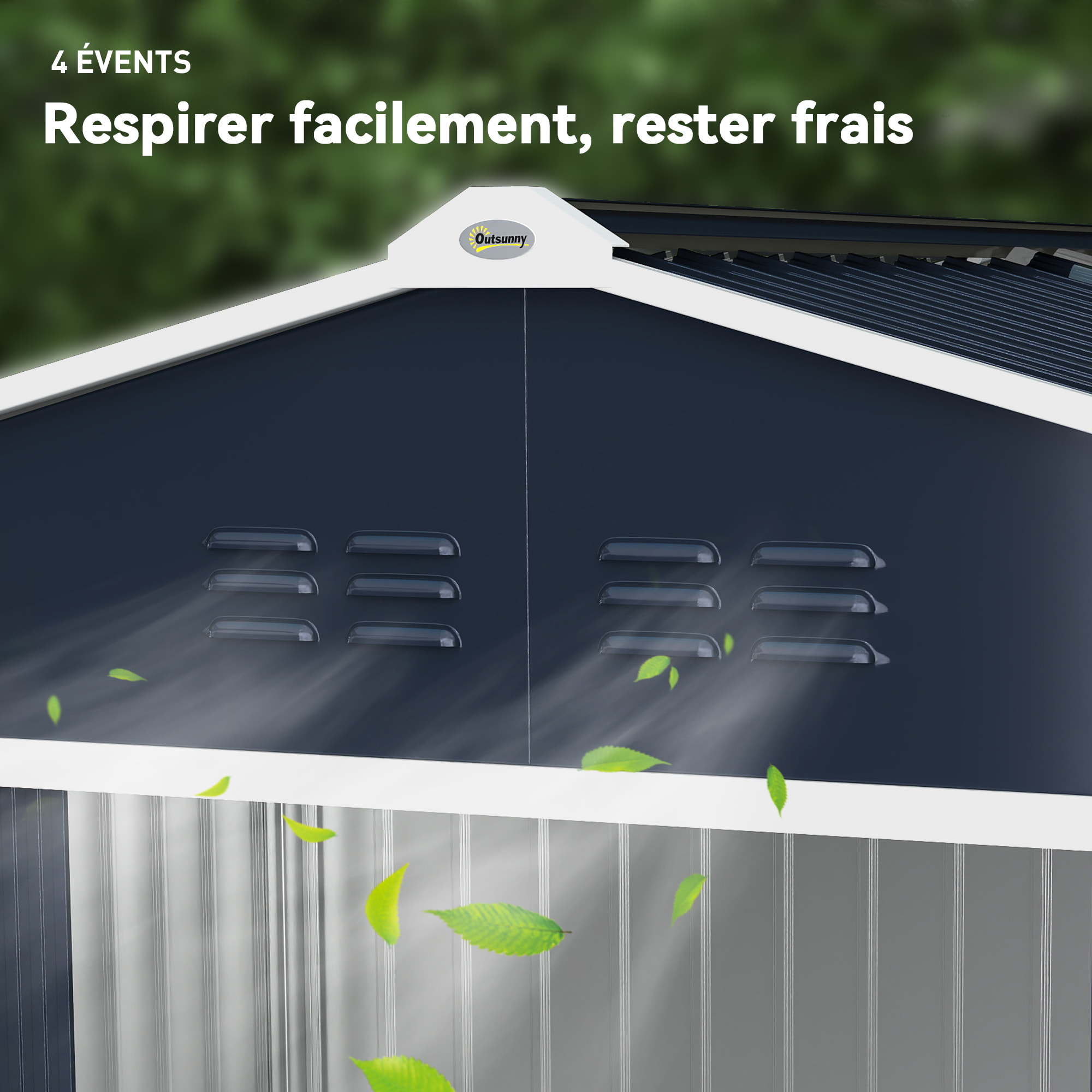 Abri de jardin 4,9 m² double porte coulissante fondation incluse - 277 x 195 x 192 cm - tôle acier ondulée anthracite