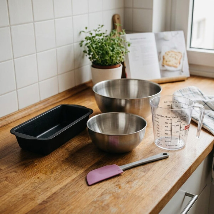 Set pâtisserie avec moule à cake 31,5 cm, 2 bols à mixer, verre mesureur et spatule Zenker