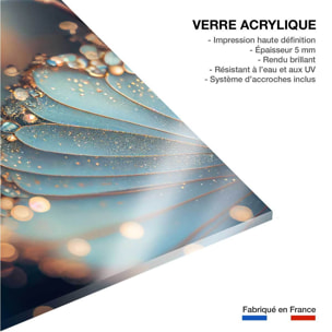 Tableau de fleurs gouttes d'or et petales blancs  Tableau plexiglas