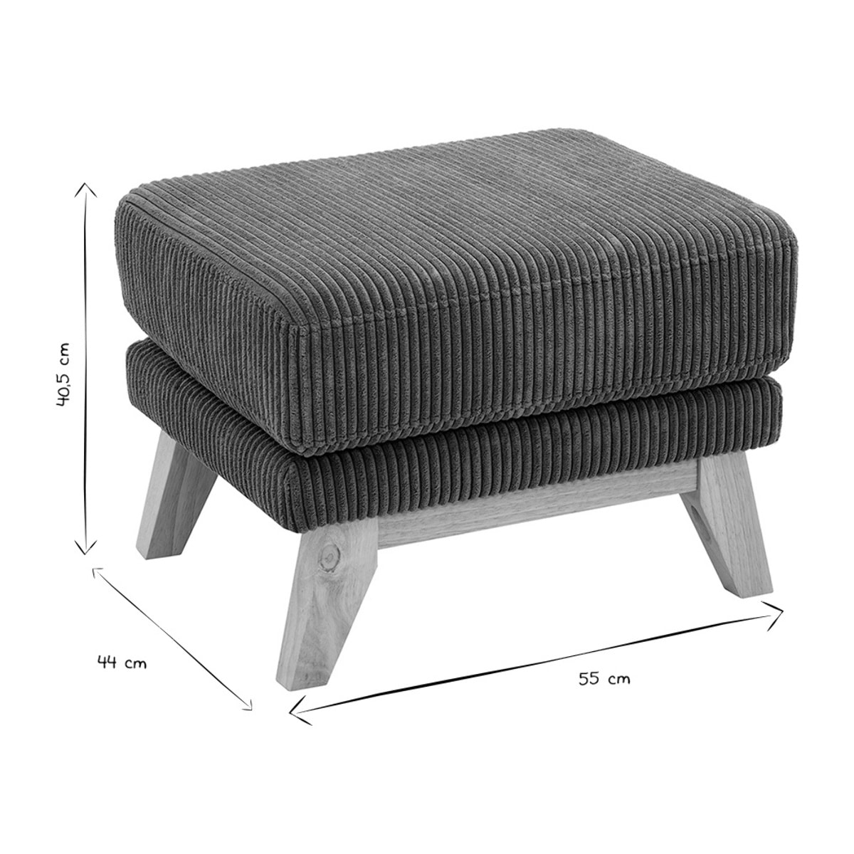 Pouf repose-pieds déhoussable scandinave en tissu velours côtelé vert kaki et bois clair OSLO