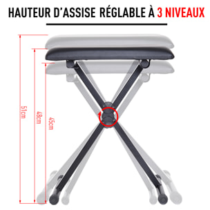 HOMCOM Tabouret banquette réglable pliable pour piano et clavier acier revêtement synthétique noir