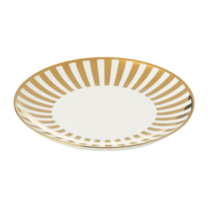 J-Line assiette Lignés - porcelaine - or/blanc - medium - boîte de 4