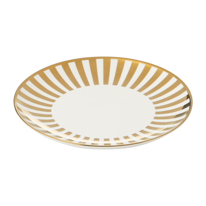 J-Line assiette Lignés - porcelaine - or/blanc - medium - boîte de 4