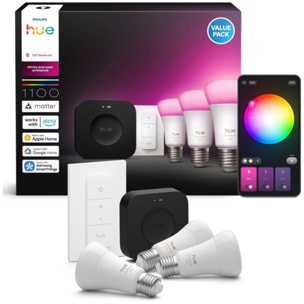 Pack PHILIPS HUE 3 ampoules E27 75W+TLC+Pont