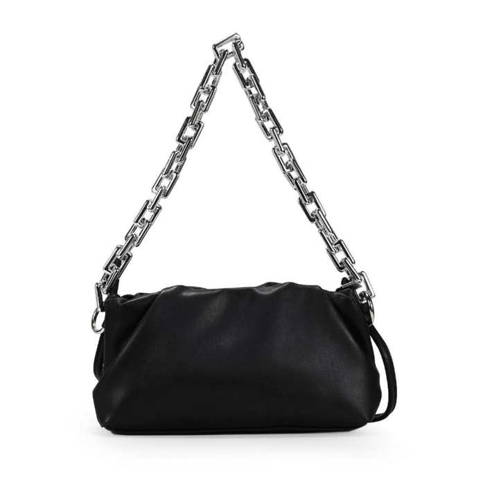 Bolso de hombro negro pouch con cadena plata