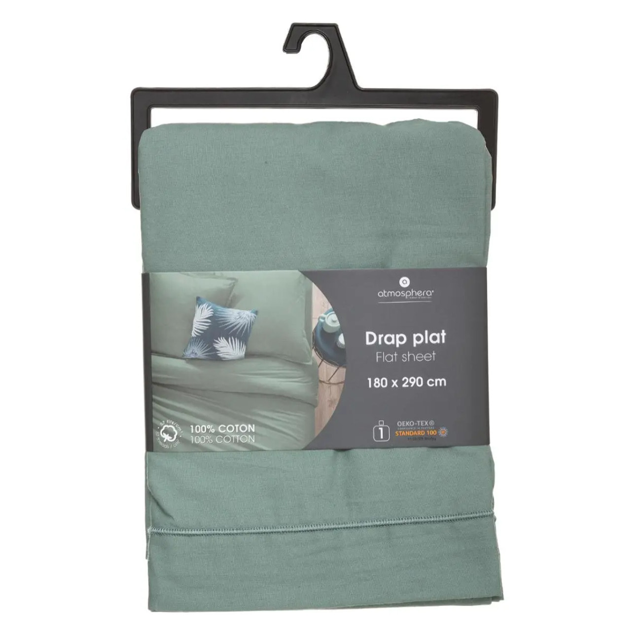 Drap plat "Carina" en coton 180x290cm vert céladon