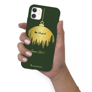 Coque iPhone 11 Silicone Liquide Douce vert kaki Boule à Sapin Doré La Coque Francaise.