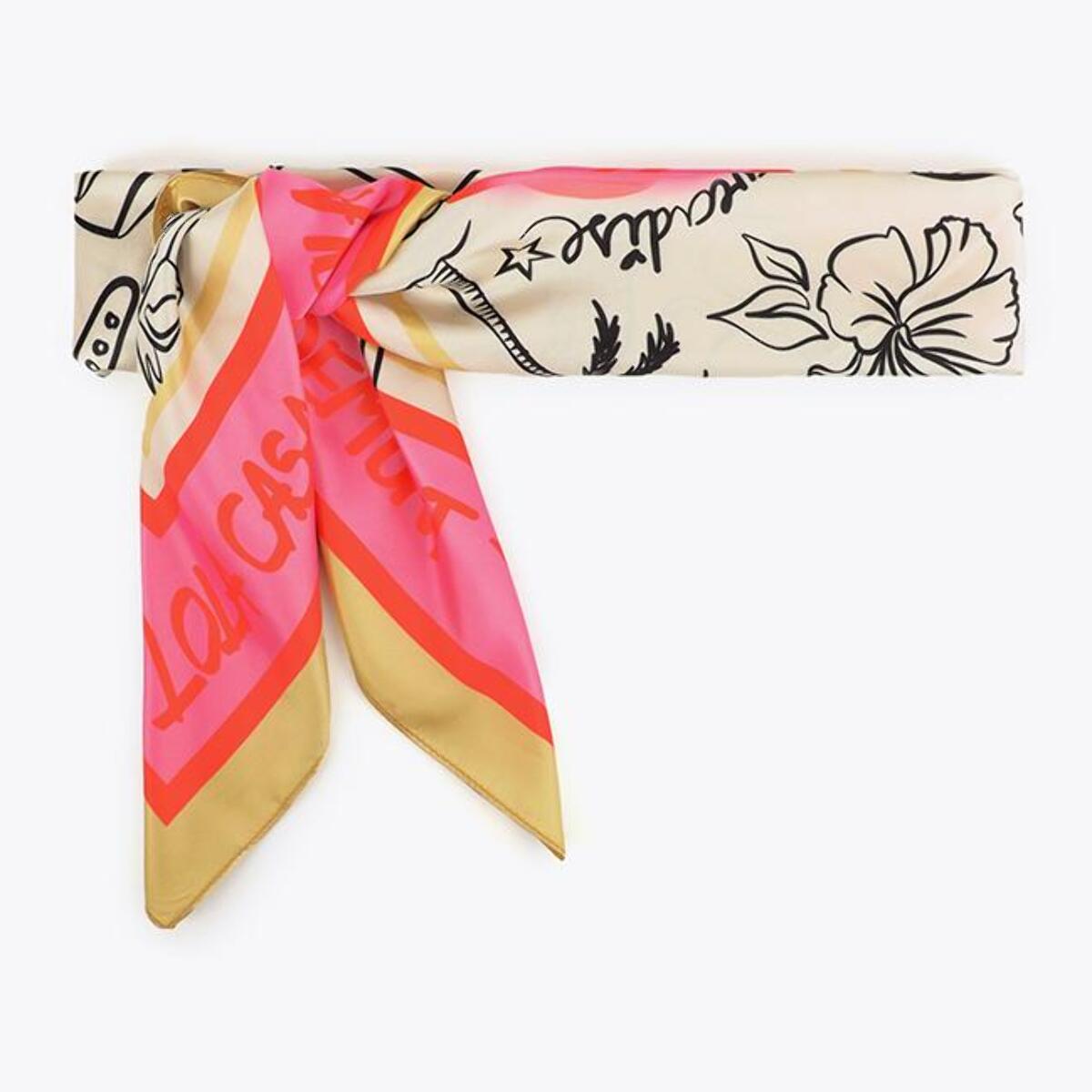 Sciarpa in raso con vari motivi e logo LC