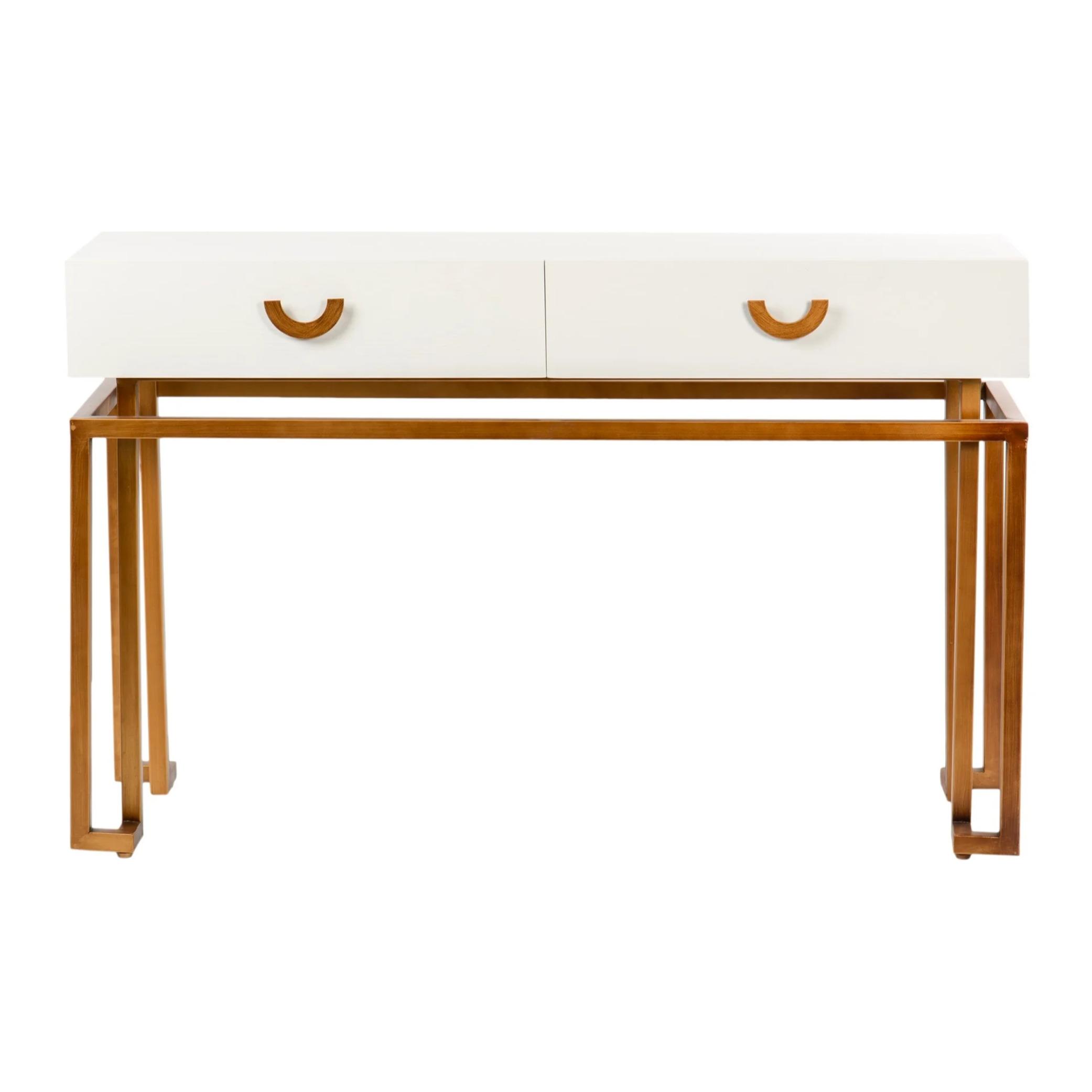 Consola Blanco-dorado Madera-metal 120x35x77,3 Cm