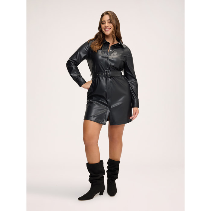 Fiorella Rubino - Vestito chemisier corto con cintura - Nero