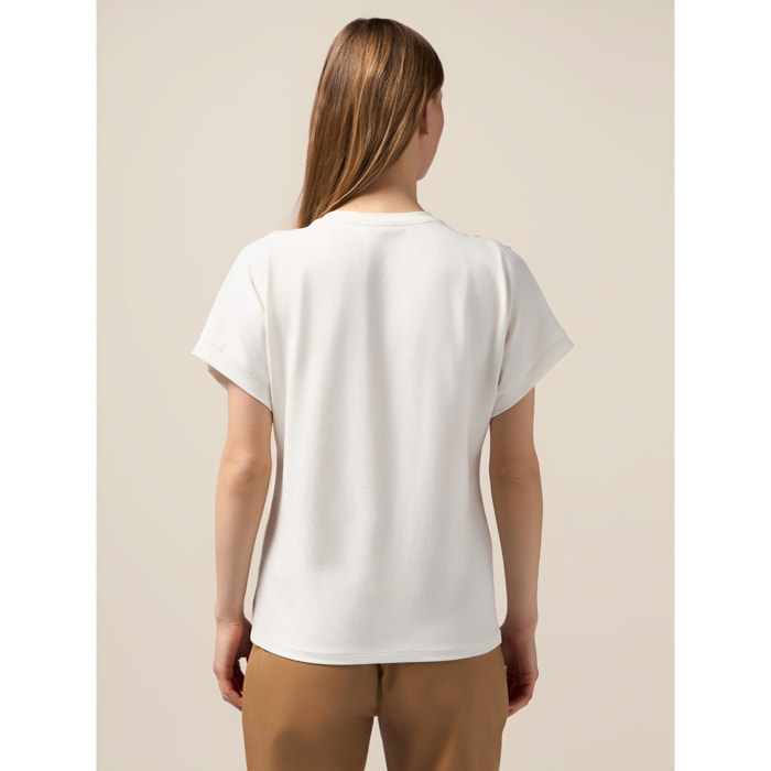 Oltre - T-shirt in jersey con paillettes - Bianco