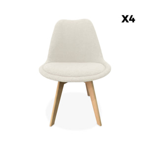 Lot de 4 chaises scandinaves NILS revêtement bouclette blanche. pieds bois de hêtre. chaise 1 place