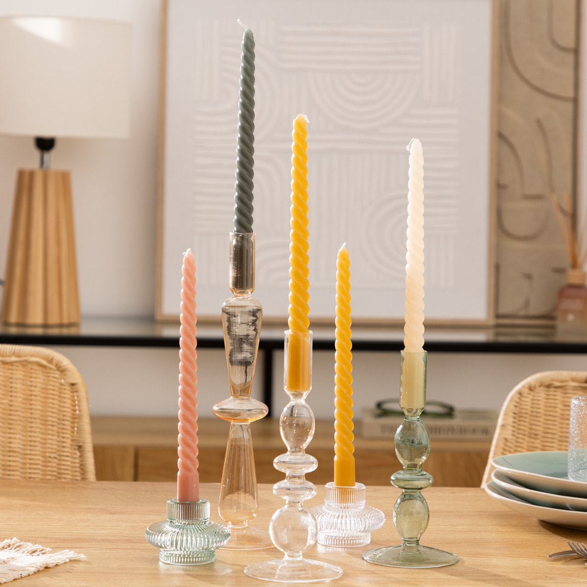 4 bougie-bâtons "Twist many" jaune 180g