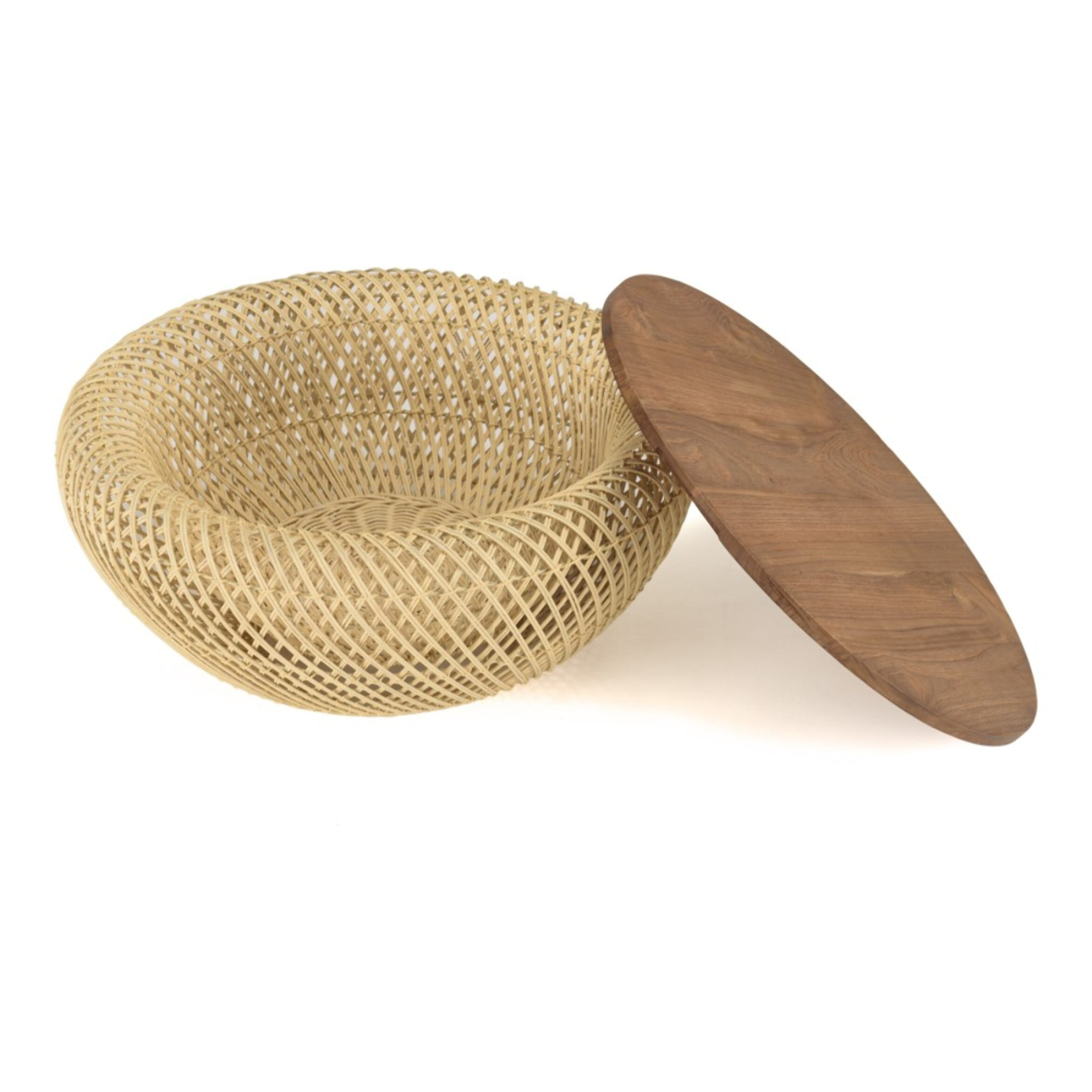 SIXTINE - Table basse ronde 65x65cm en rotin beige plateau amovible