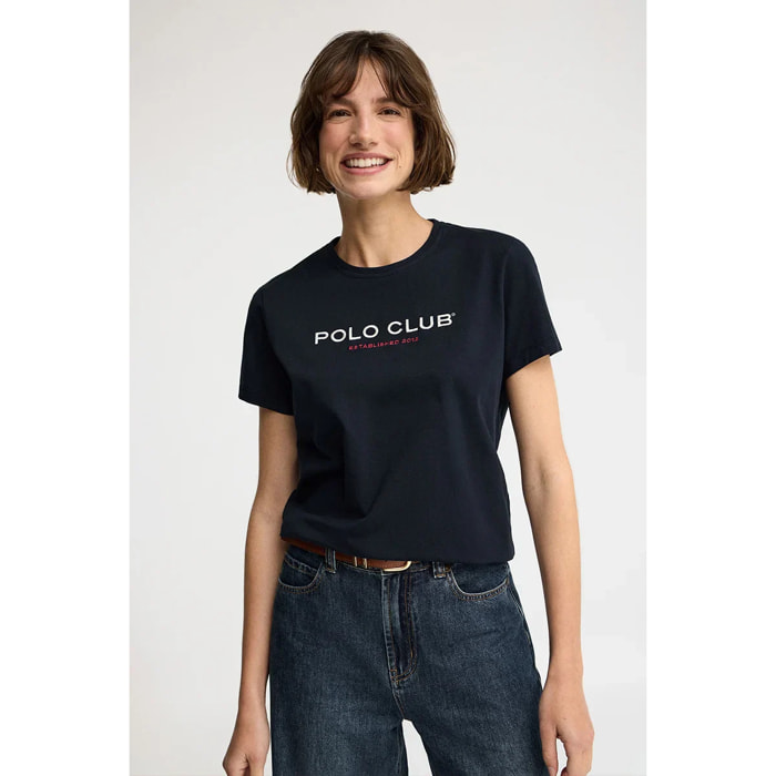 Camiseta azul marino de corte slim con bordado Established 2012 Polo Club