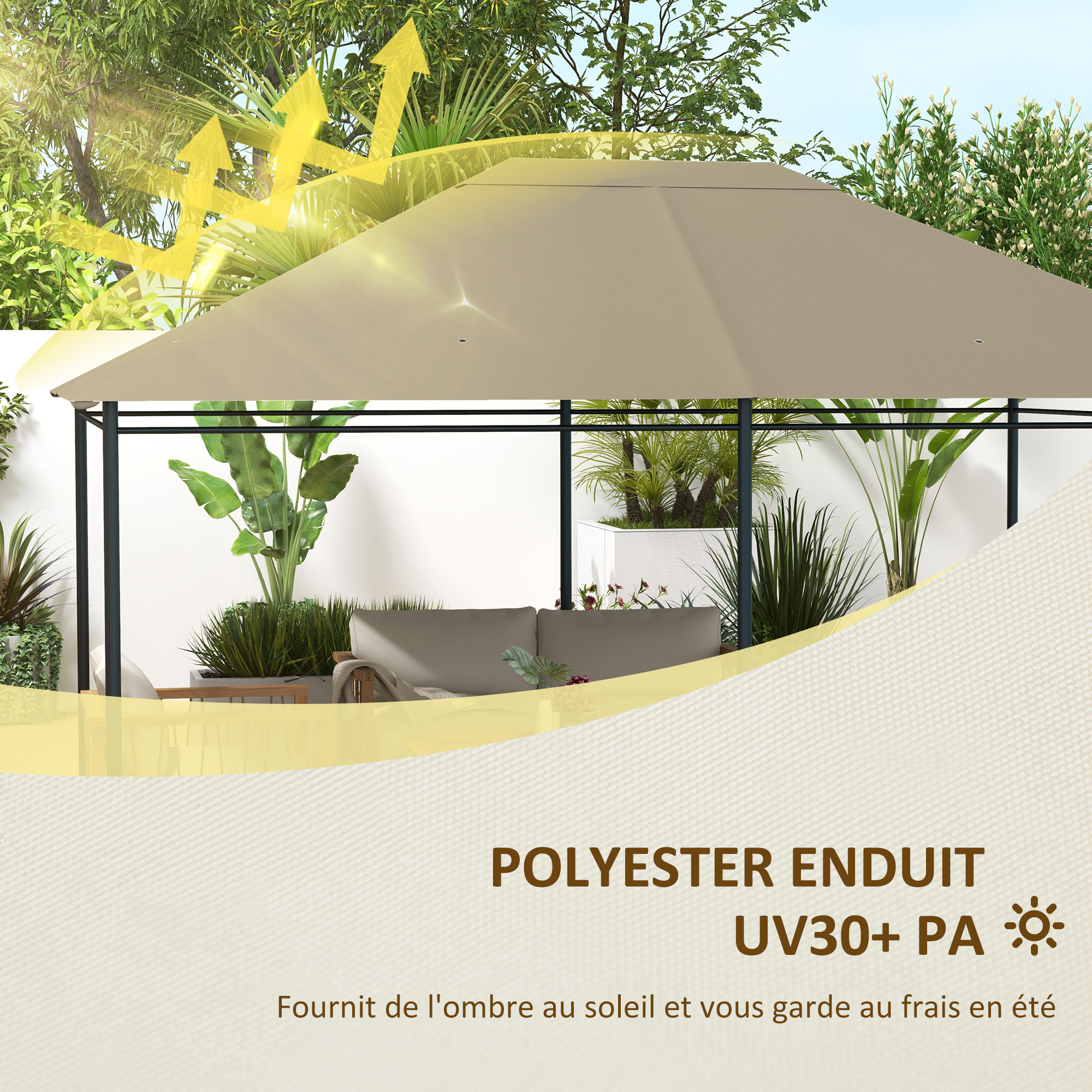 Toile de remplacement tonnelle 3 x 4 m tissu haute densité kaki