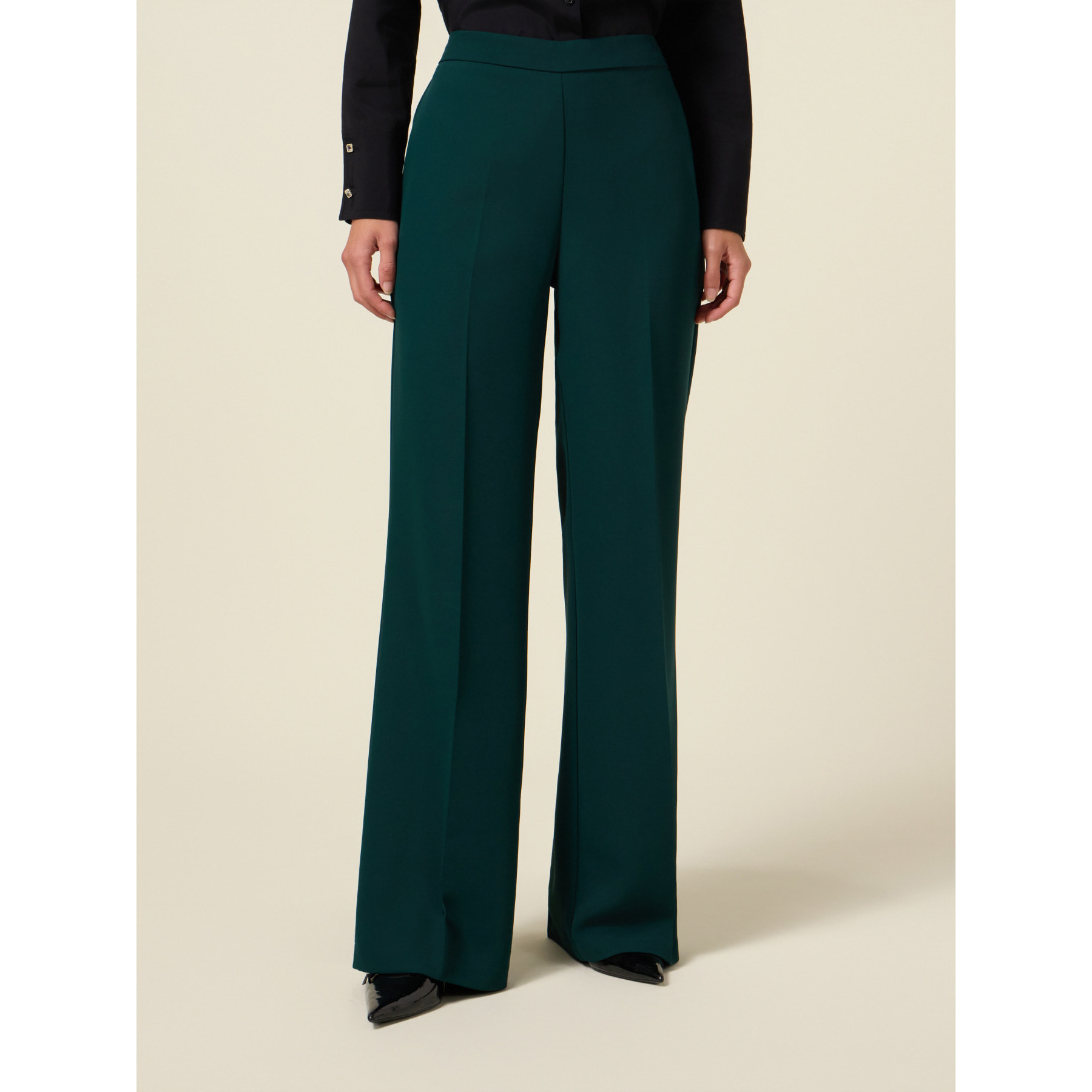 Oltre - Pantalones palazzo de tejido crepé - Verde