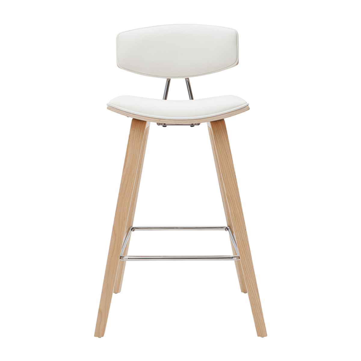 Tabourets de bar design blanc et bois clair H69 cm (lot de 2) VASCO