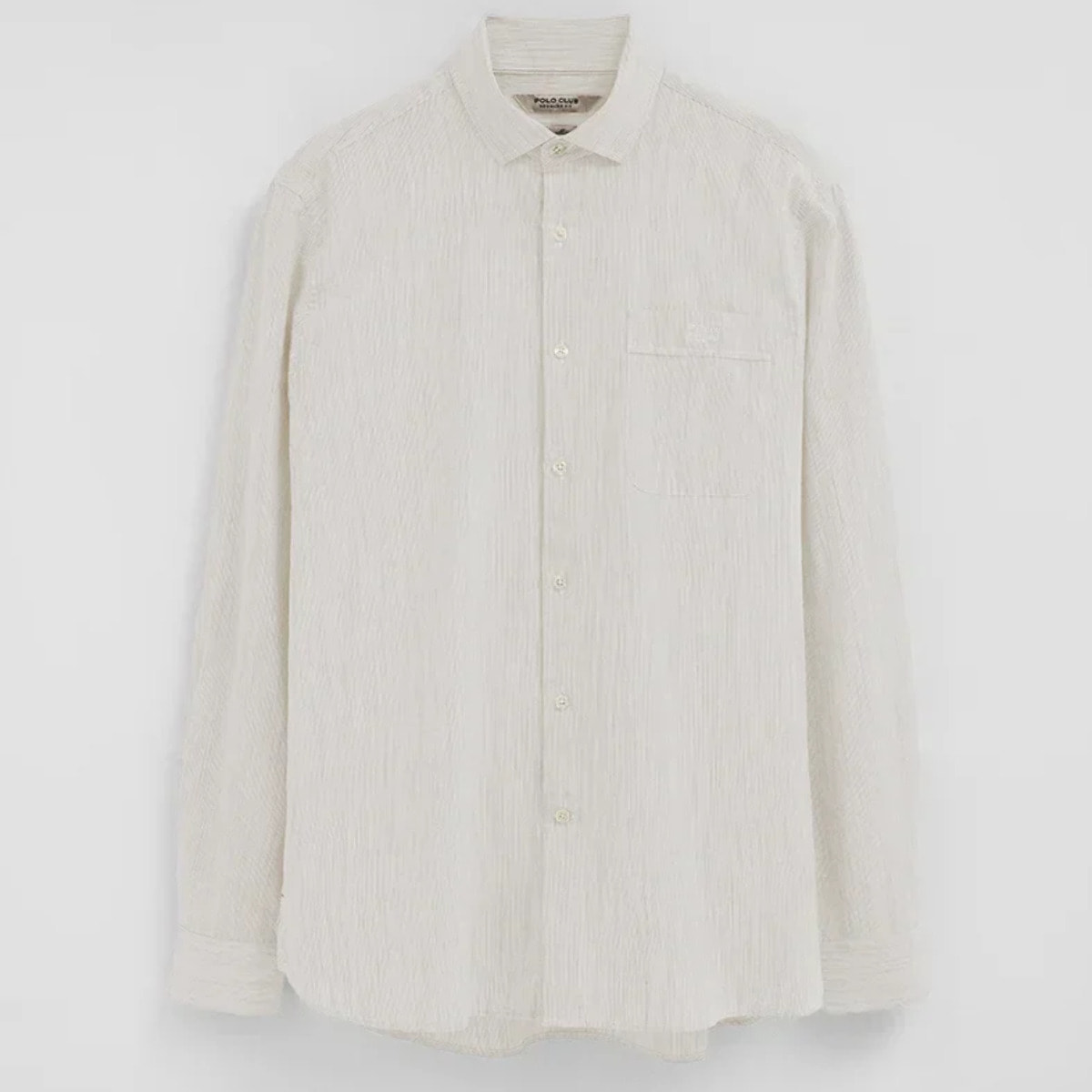 Camicia cotolino a righe beige regular fit con ricamo Polo Club