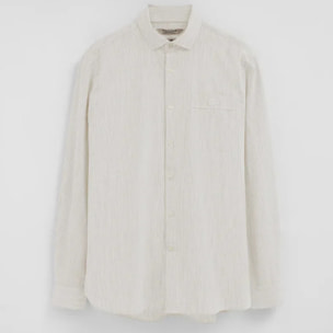 Camicia cotolino a righe beige regular fit con ricamo Polo Club