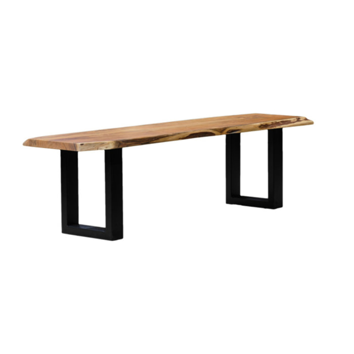 Banc 170 cm en bois d'acacia massif et pieds en métal noir - WOOD
