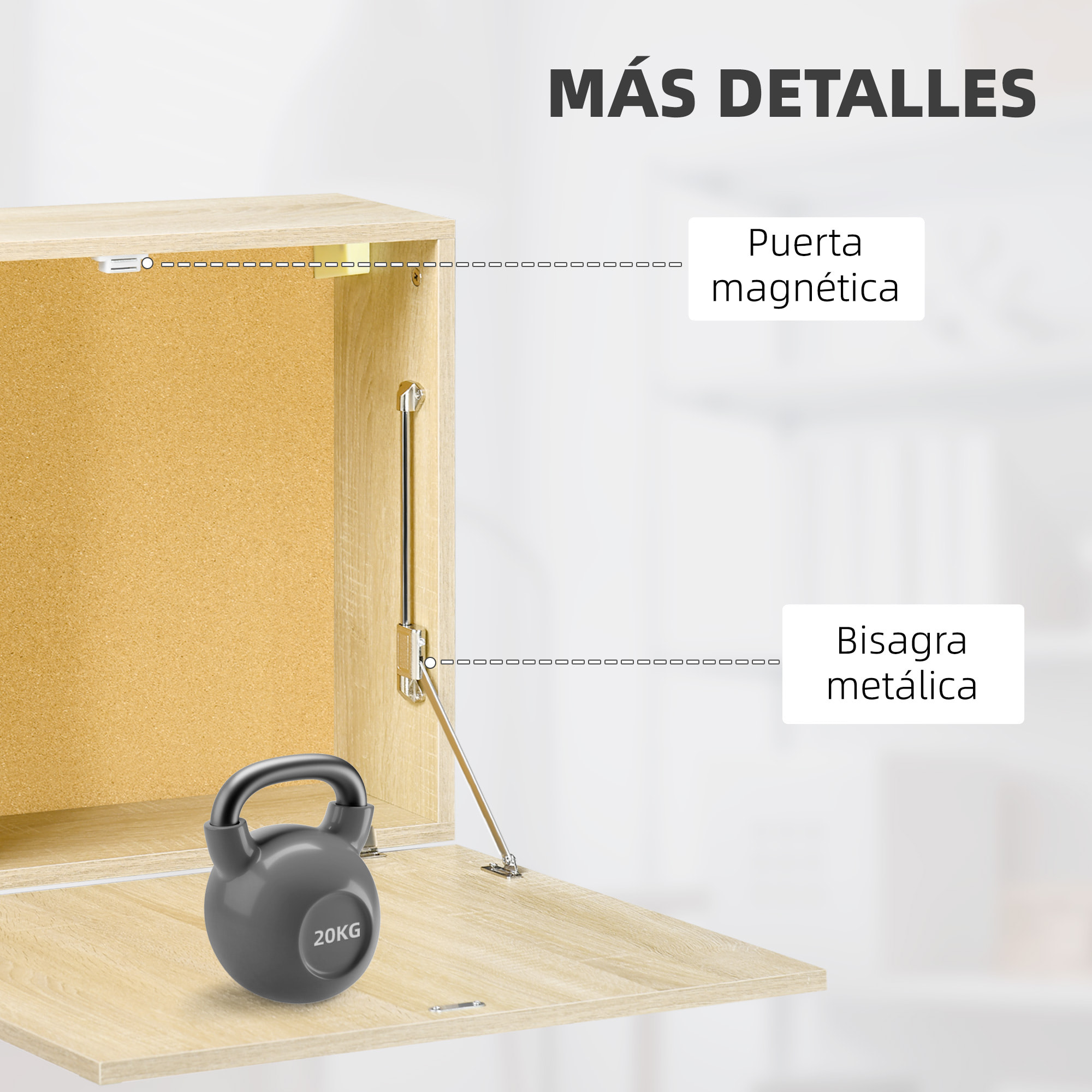 Mesa Plegable de Pared Moderno Escritorio Flotante Multifuncional con Estante de Almacenamiento Carga 40 kg para Dormitorio Salón Oficina 60x20x50 cm Roble