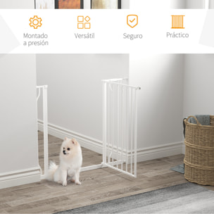 Barrera de Seguridad de Perros Extensible para Escaleras y Puertas 75-95 cm con Extensión Montaje a Presión Acero Altura 76 cm Blanco