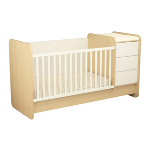 Lit combiné 140x70 évolutif en 90x190 avec commode à langer 3 tiroirs