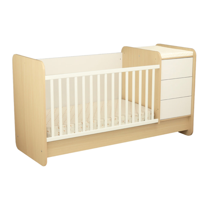 Lit combiné 140x70 évolutif en 90x190 avec commode à langer 3 tiroirs