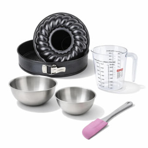 Set pâtisserie avec moule à manqué et à savarin, 2 bols à mixer, verre mesureur et spatule Zenker