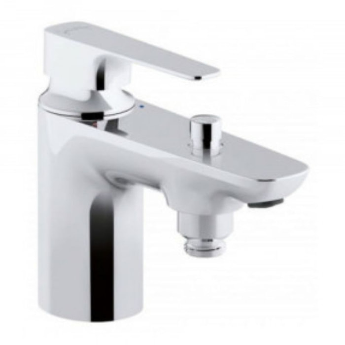 Robinet bain douche monotrou Jacob Delafon Aleo+ + Douchette 2 jets Jacob Delafon Shift Ellipse chromé + Flexible lisse anti-torsion 1600 mm, Chrome Jacob Delafon