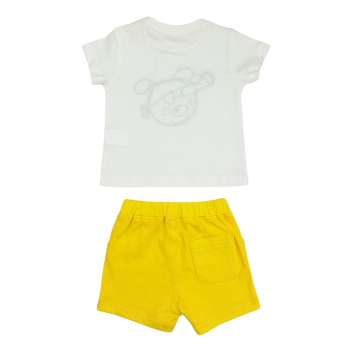 SET 2 PZ TSHIRT E SHORT JERSEY BIANCO E GIALLO ESPLORATORE