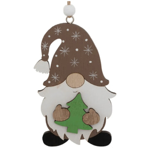 Lot de 3 sujets gnome cadeau bois H.10cm marron