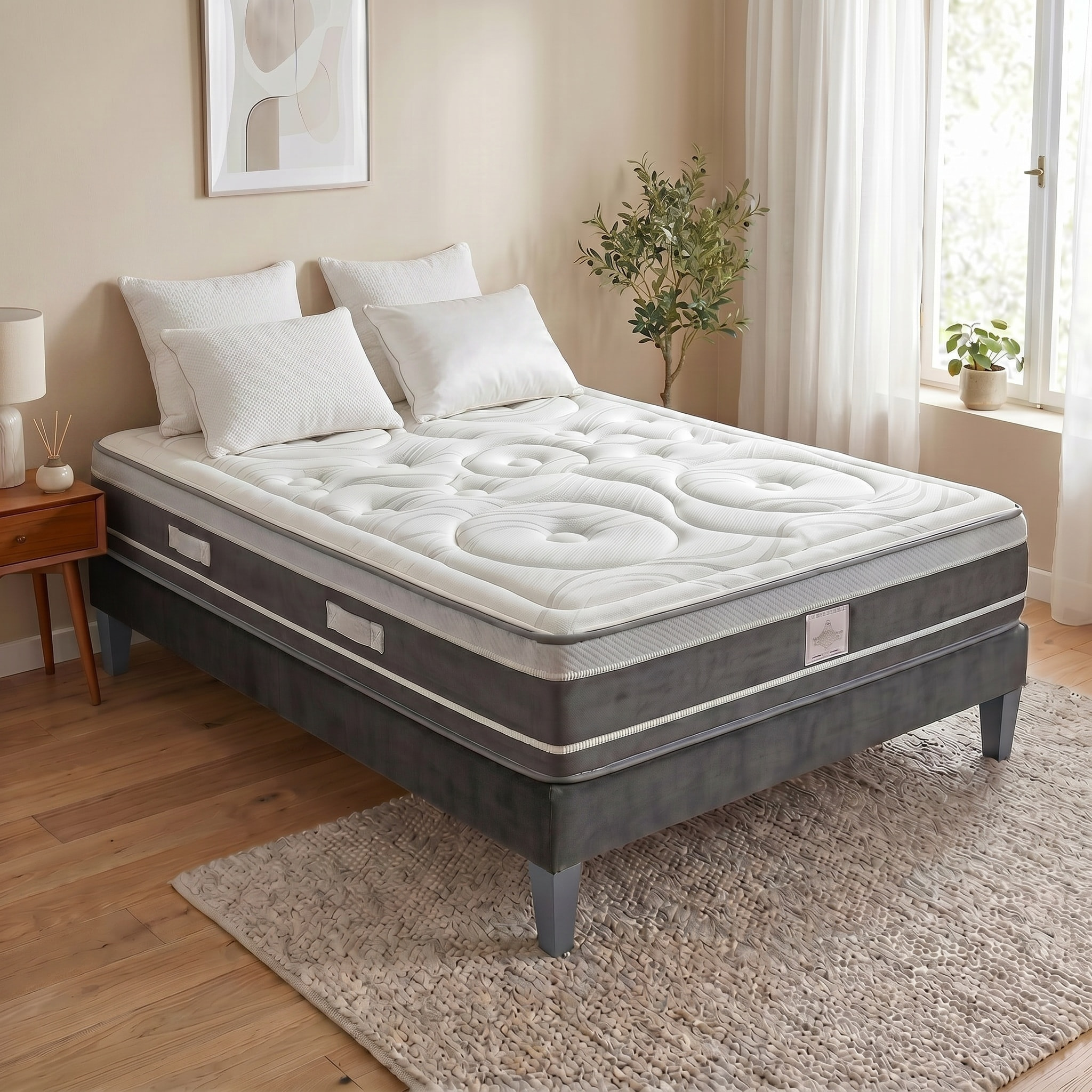 Matelas Divin Hybride, 28 cm, Soutien Ferme, Ressorts Ensachés & Mémoire de Forme, Aération Optimale