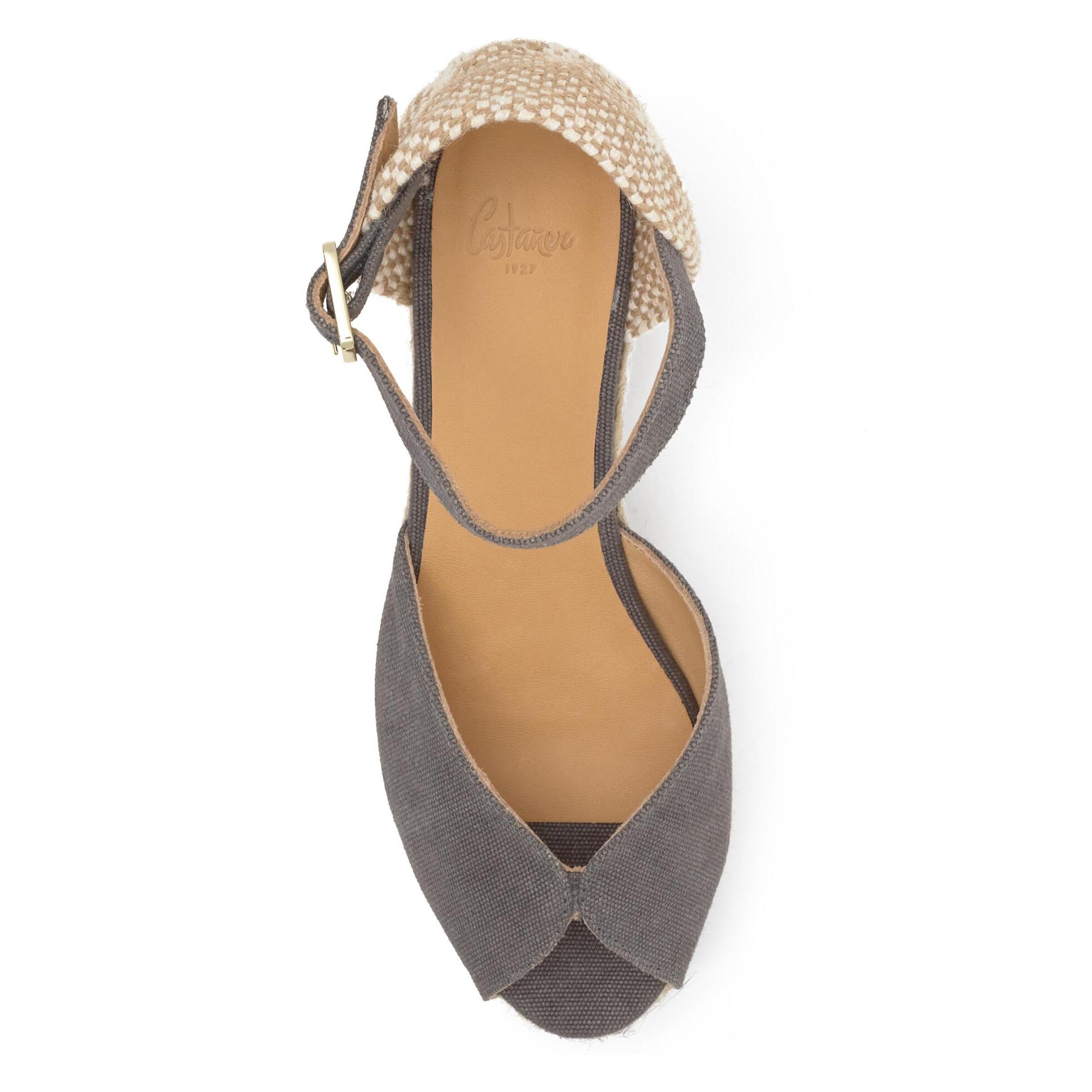 Sandalia de cuña Bianca estilo peep-toe en algodón orgánico lavado