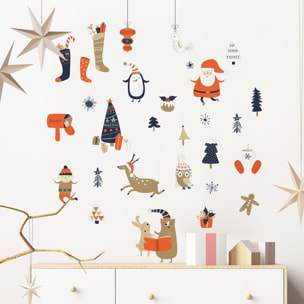 Stickers Noël père noël et ses animaux - Autocollants stickers adhésifs noël - décoration fêtes