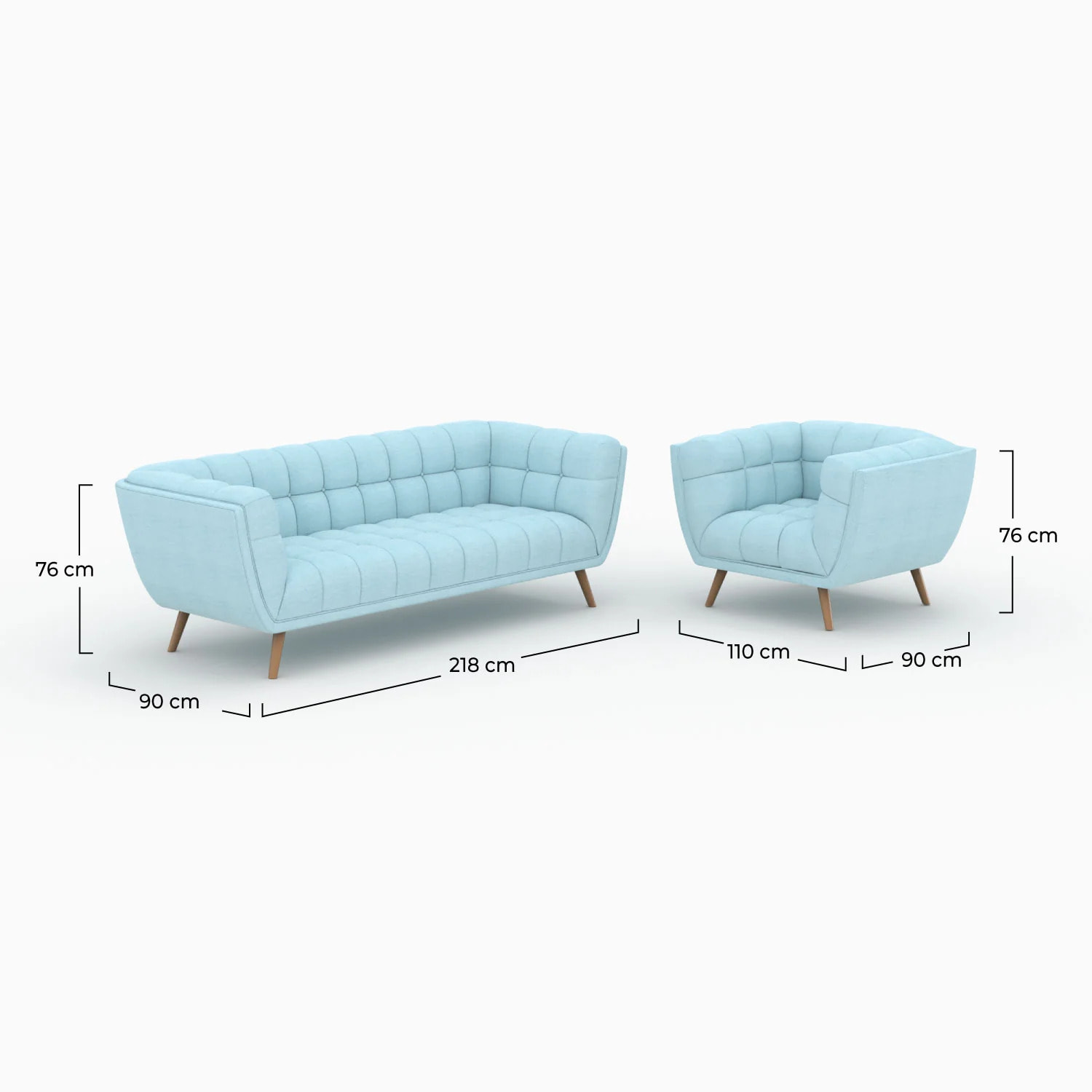 Ensemble canapé et fauteuil en tissu bleu clair 4 places - Carmen
