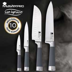 Set 4 cuchillos de cocina  Masterpro con pack de 4 tablas de corte con soporte de bambú