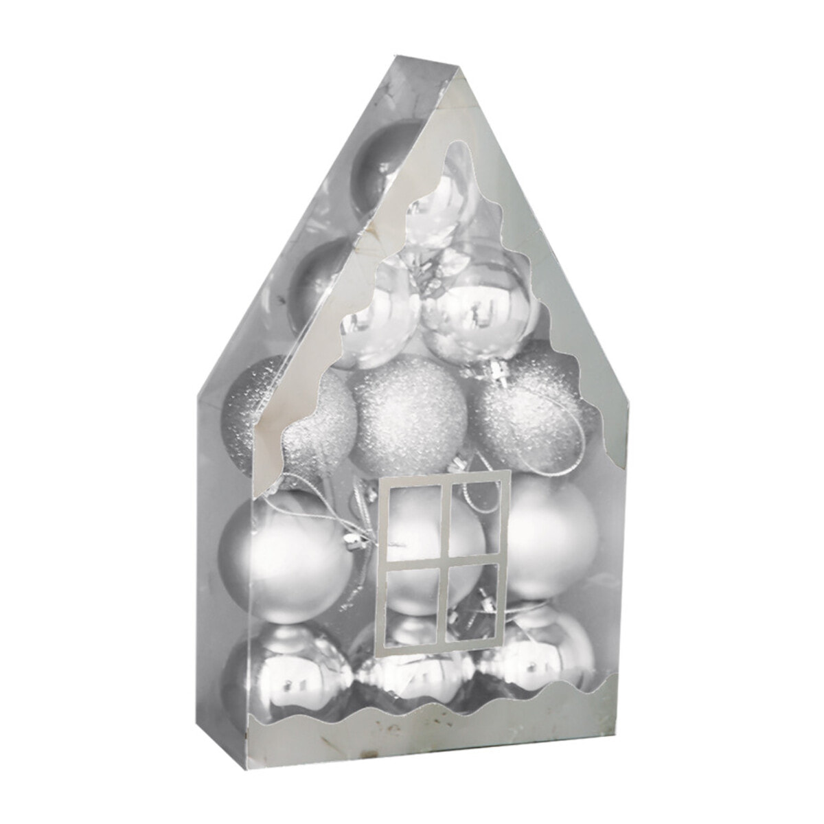 Coffret maisonnette de 12 boules argentées