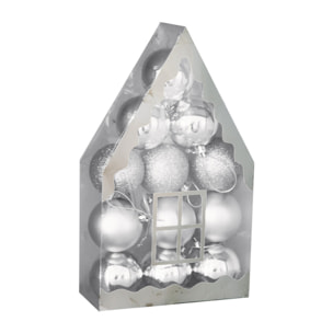 Coffret maisonnette de 12 boules argentées