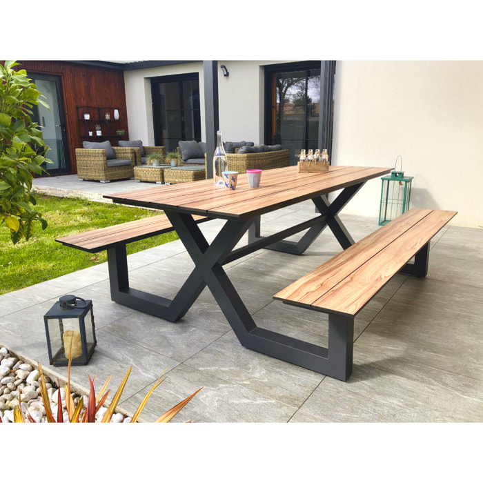 VANCOUVER - Table de jardin en aluminium anthracite et plateau HPL effet bois