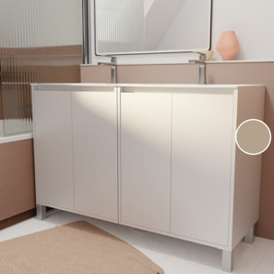 Pack Meuble Salle de Bains 120 cm Laqué Blanc, 4 portes avec Vasque Céramique - XENOS
