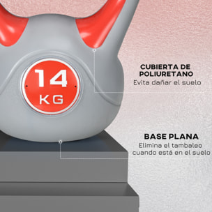 Pesa Rusa 14 kg Kettlebell Revestimiento de PU y Relleno de Arena Mango Ancho para Entrenamiento Culturismo en Casa Gimnasio 26x18x32 cm Rojo y Gris