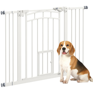 Barrera de Seguridad para Perros Extensible 74-100 cm, para Puertas y Escaleras, Puerta de Seguridad para Mascotas, con Montaje a Presión y Doble Bloqueo, Blanco
