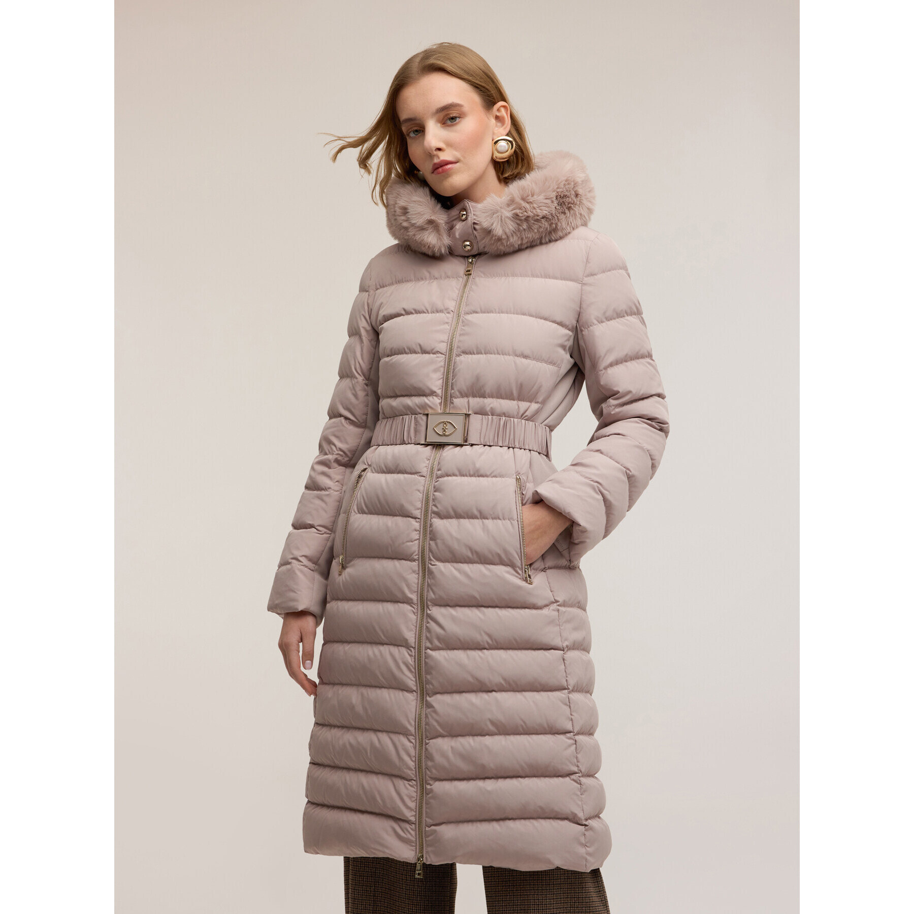 Motivi - Piumino lungo con cappuccio - Beige