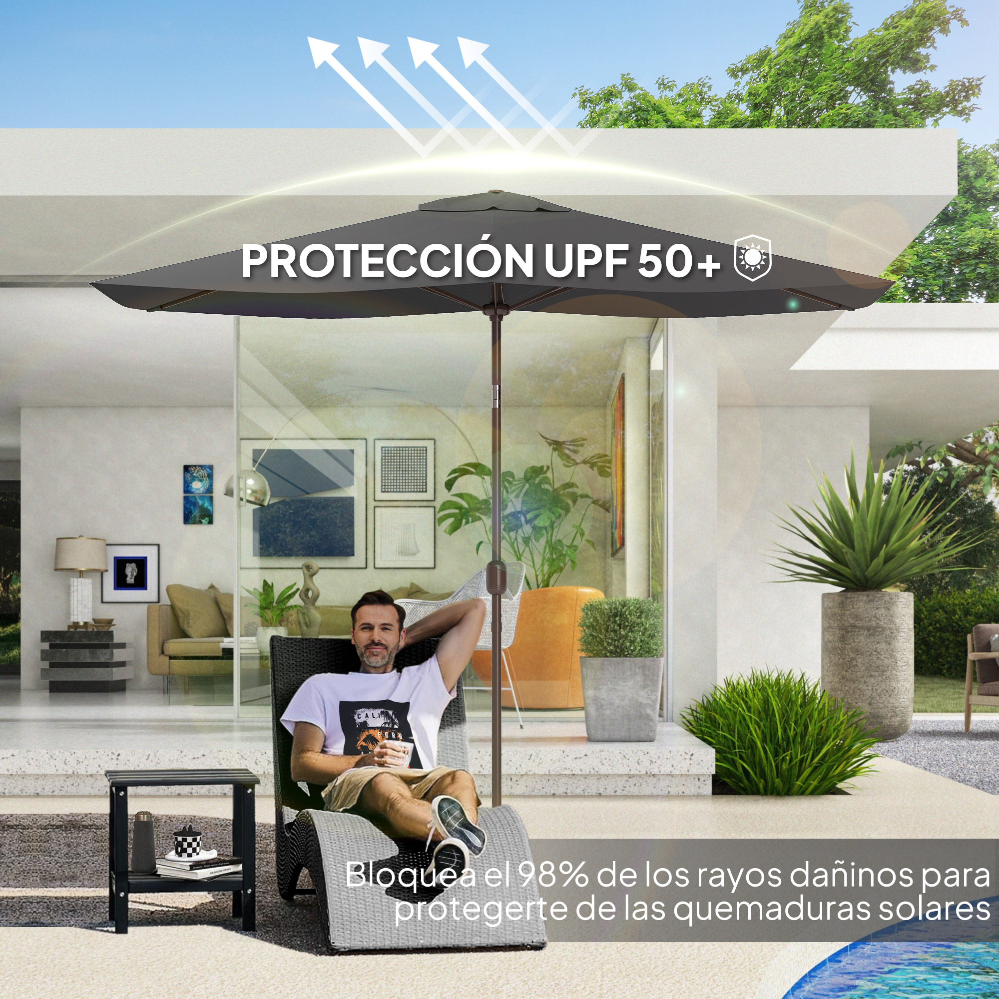 Toldo de Recambio de Sombrilla de 3x2 m Toldo de Repuesto para Sombrilla de Patio con Ventilación Superior Protección UV 50+ Cubierta de Repuesto para Parasol para Exteriores Gris Oscuro