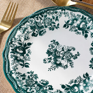 Service de table 36 pièces en grès blanc et vert FAUSTINE