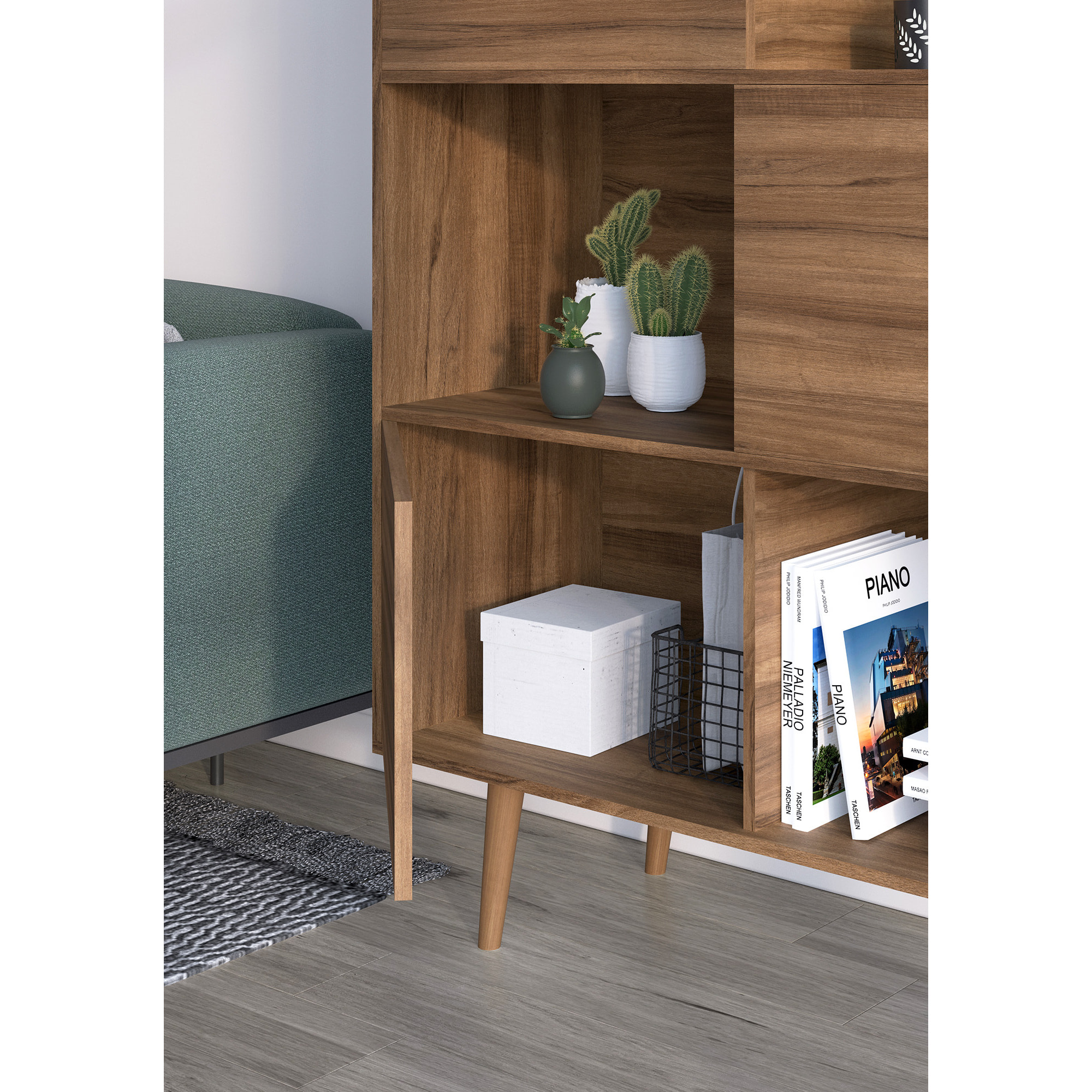 Estantería librería Nordic melamina nogal-blanco 131x100x30 cm